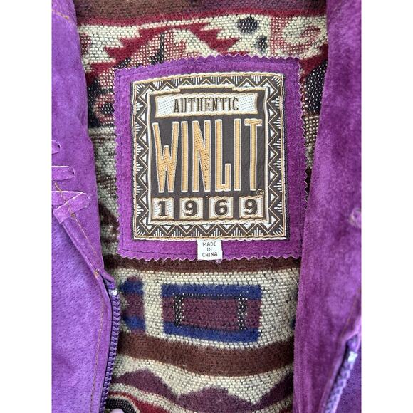 Authentic Winlit 1969 women’s M Purple Suede Jacket W/Hood Zipper Drawstring - Picture 11 of 16